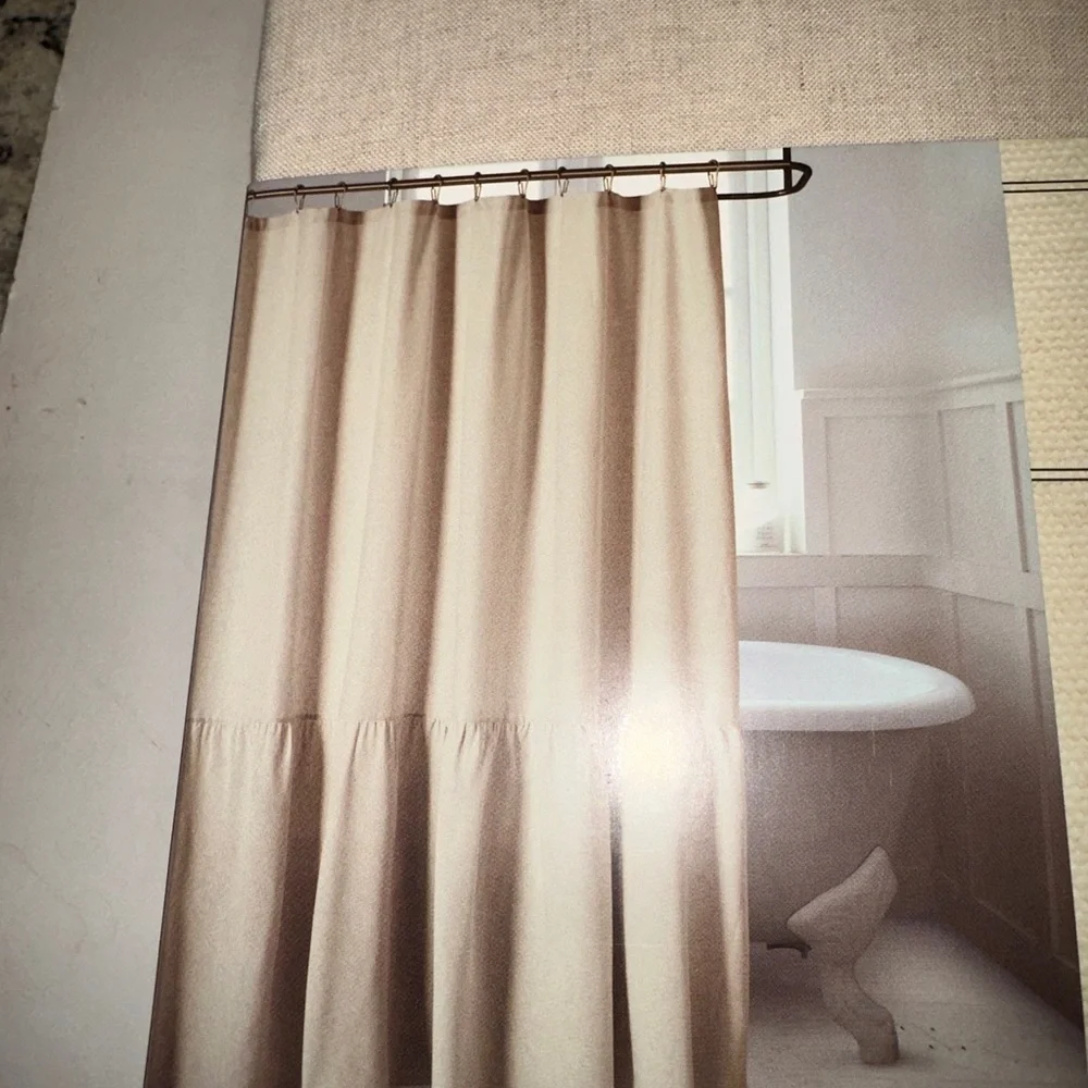 Shower Curtain Ruffled Edge 72 x 72 Natural Linen Fabric,